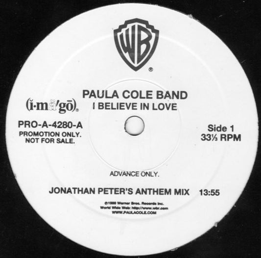 Paula Cole Band : I Believe In Love (Jonathan Peters Mixes) (12", Promo)
