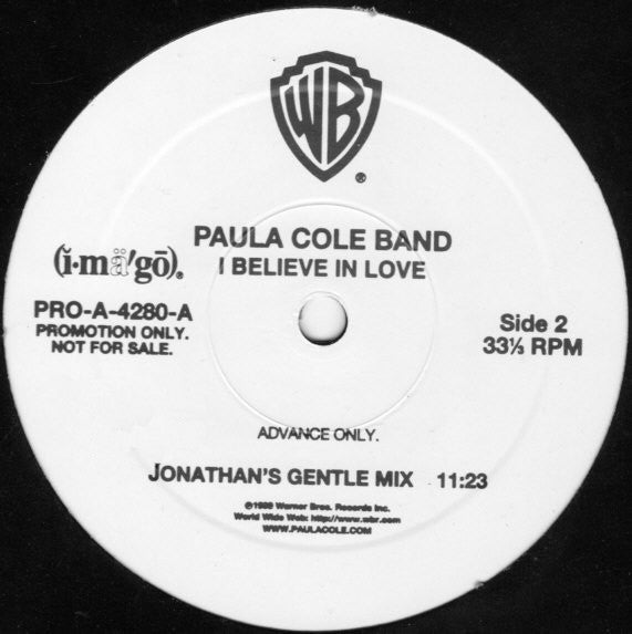 Paula Cole Band : I Believe In Love (Jonathan Peters Mixes) (12", Promo)