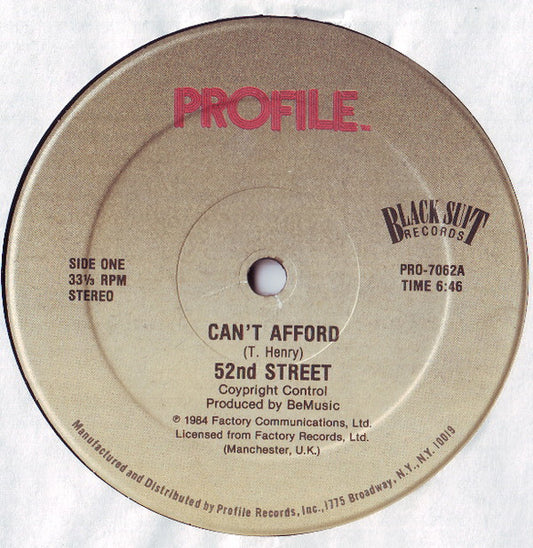 52nd Street : Can't Afford (12")