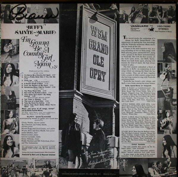 Buffy Sainte-Marie : I'm Gonna Be A Country Girl Again (LP, Album, Pit)