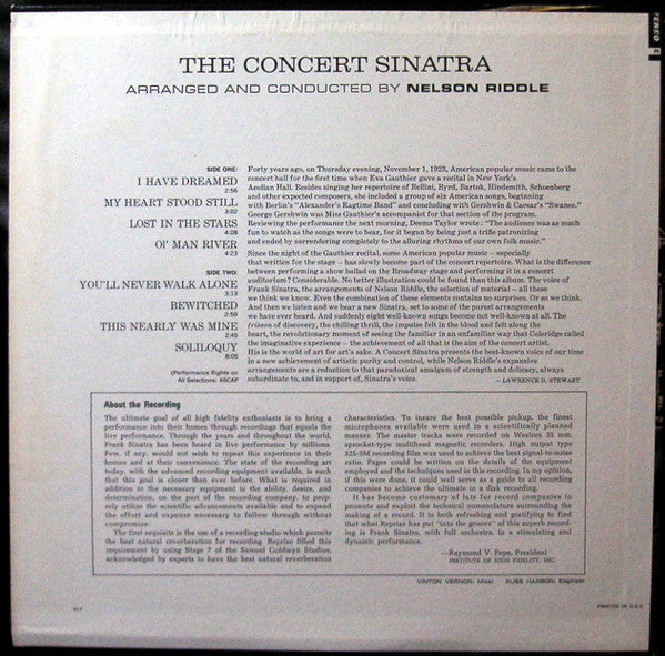 Frank Sinatra : The Concert Sinatra (LP, Album, RE)