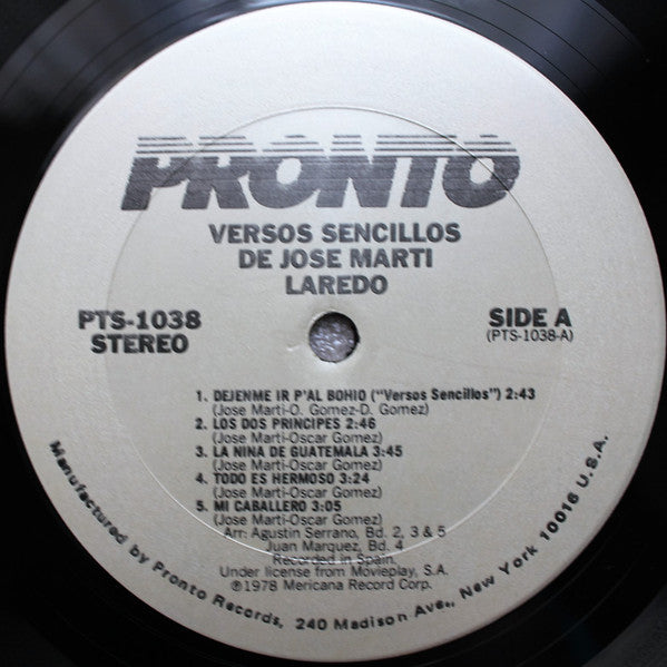 Laredo (3) : Versos Sencillos De José Martí (LP, Album, RE,  )