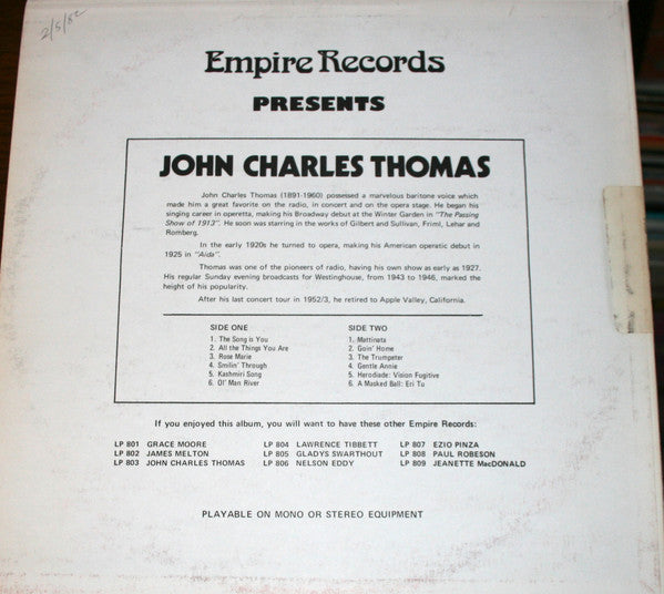 John Charles Thomas : John Charles Thomas (LP, Comp, Mono)