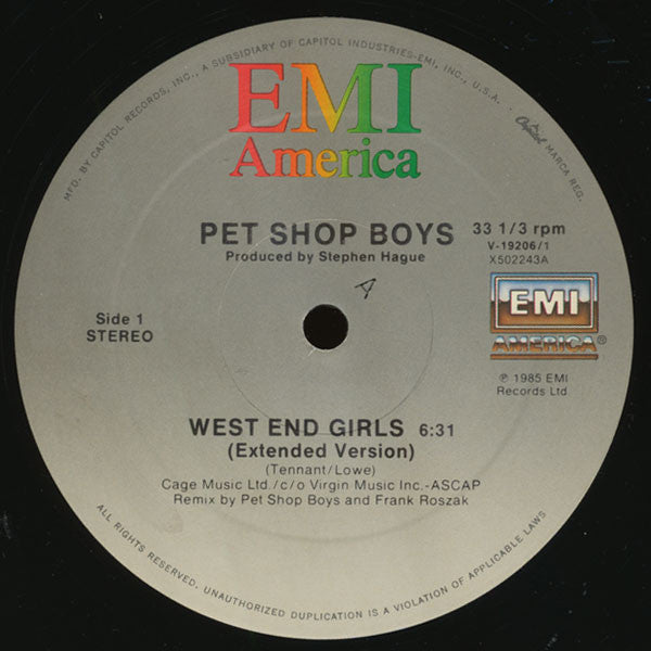 Pet Shop Boys : West End Girls (12", Single, Ext)