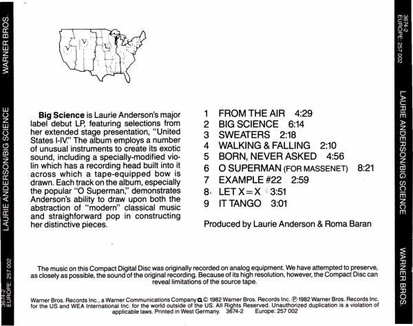 Laurie Anderson : Big Science (CD, Album, RE, Tar)