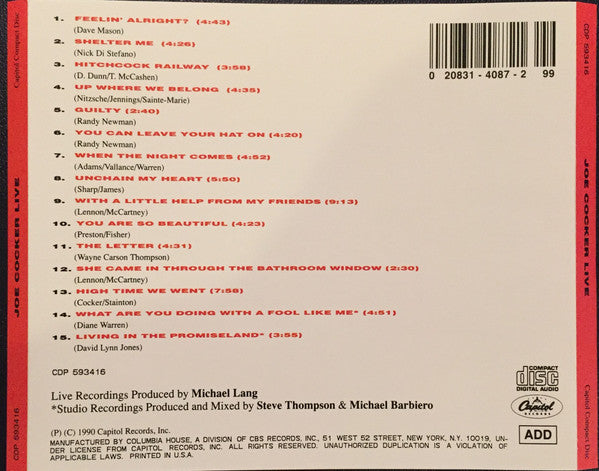 Joe Cocker : Joe Cocker Live (CD, Album, Club, RE, CRC)