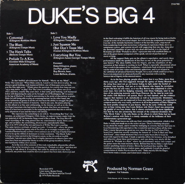Duke Ellington Quartet : Duke's Big 4 (LP, Album)