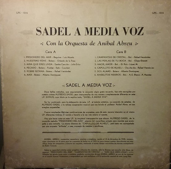 Alfredo Sadel Con Aníbal Abreu Y Su Orquesta : Sadel A Media Voz (LP, Album)