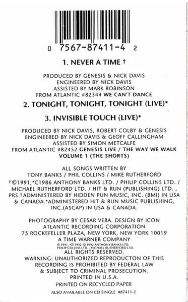 Genesis : Never A Time (Cass, Single)