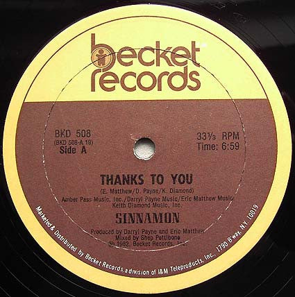 Sinnamon : Thanks To You (12")