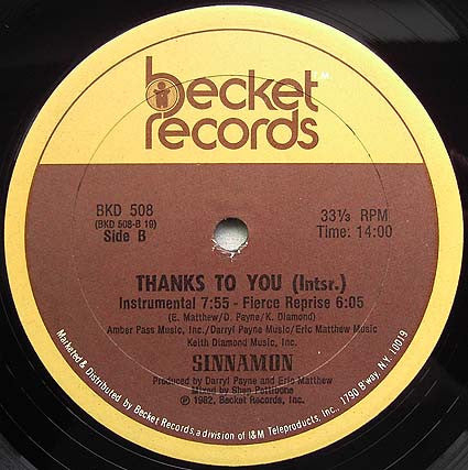 Sinnamon : Thanks To You (12")