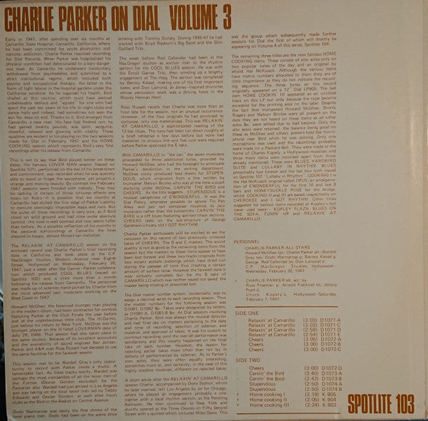 Charlie Parker : Charlie Parker On Dial Volume 3 (LP, Comp, Mono)