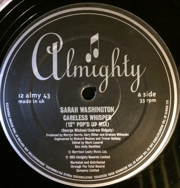 Sarah Washington : Careless Whisper (12")