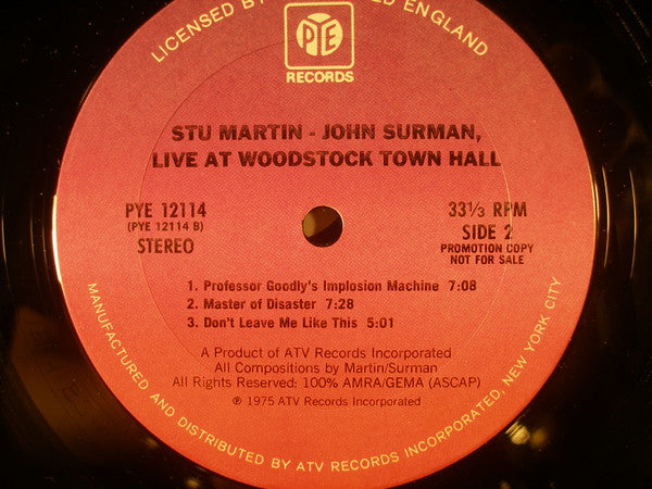 Stu Martin, John Surman : Live At Woodstock Town Hall (LP, Album, Promo)
